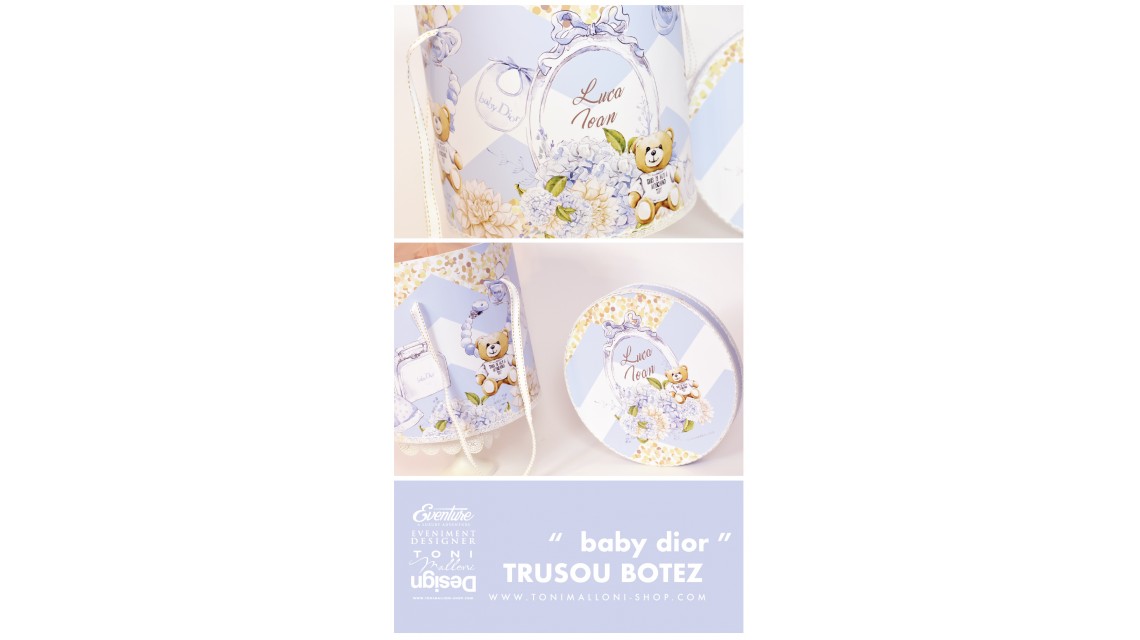 Trusou de botez pentru baieti cu broderie personalizata si ursuleti, Baby Dior 2